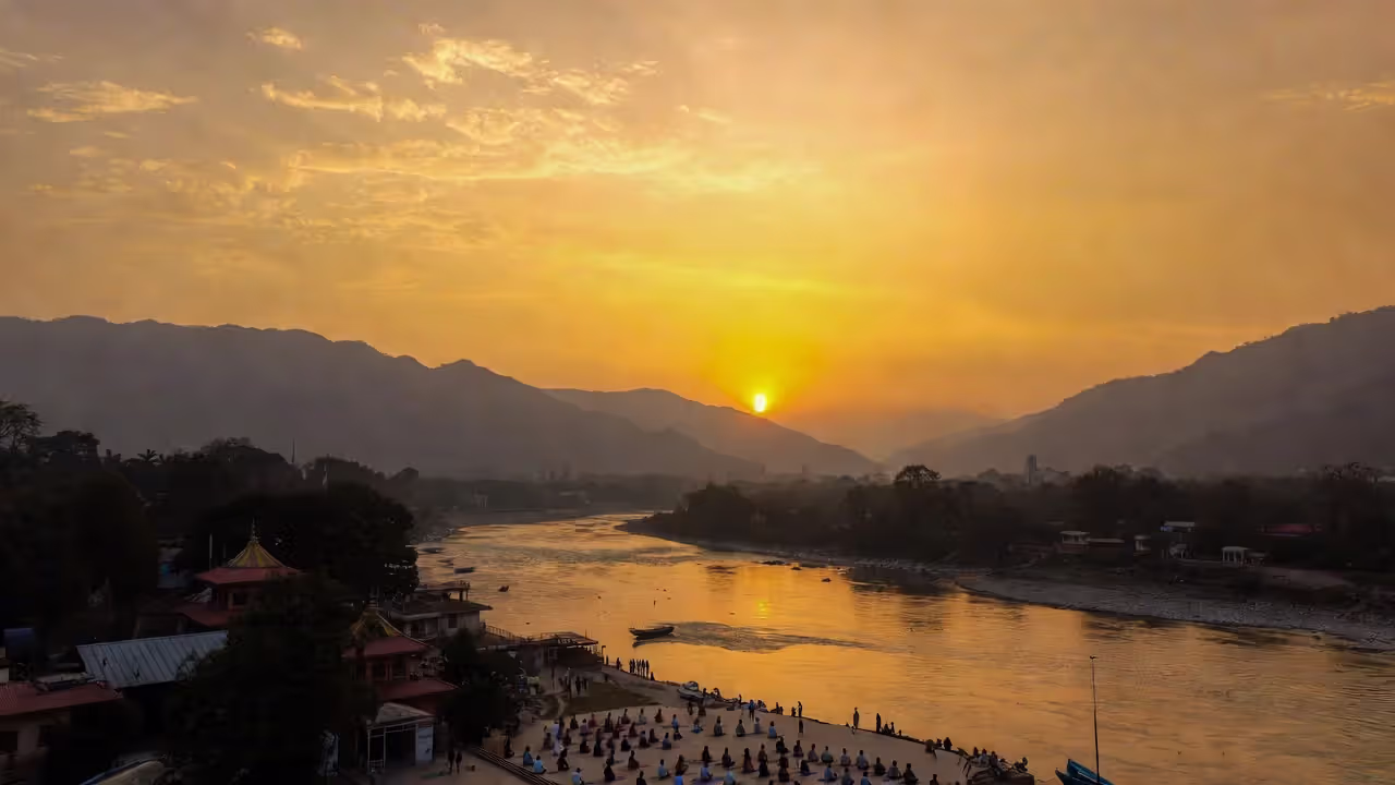 Sunrise meditation along the Ganges