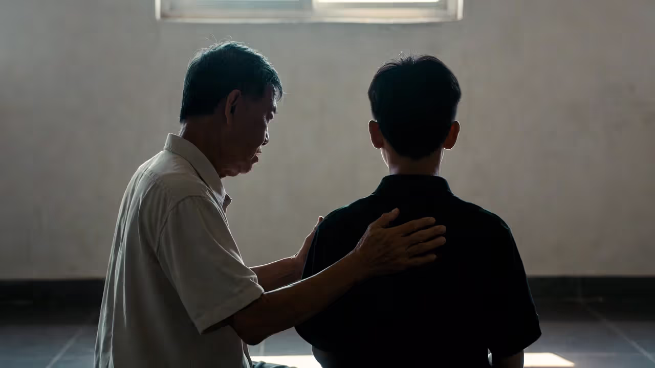 One-on-one therapeutic yoga instruction in Chennai style.